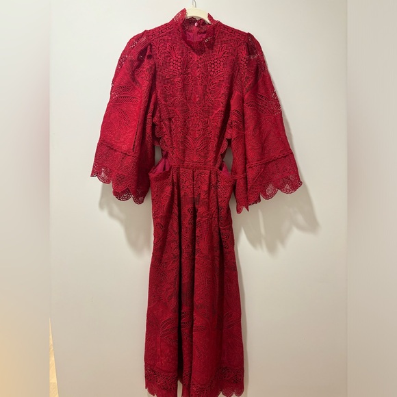 FARM Rio Red Lace Midi Dress - Picture 7 of 11